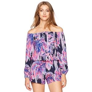 Lilly Pulitzer Bright Navy Palms Up Lana Romper